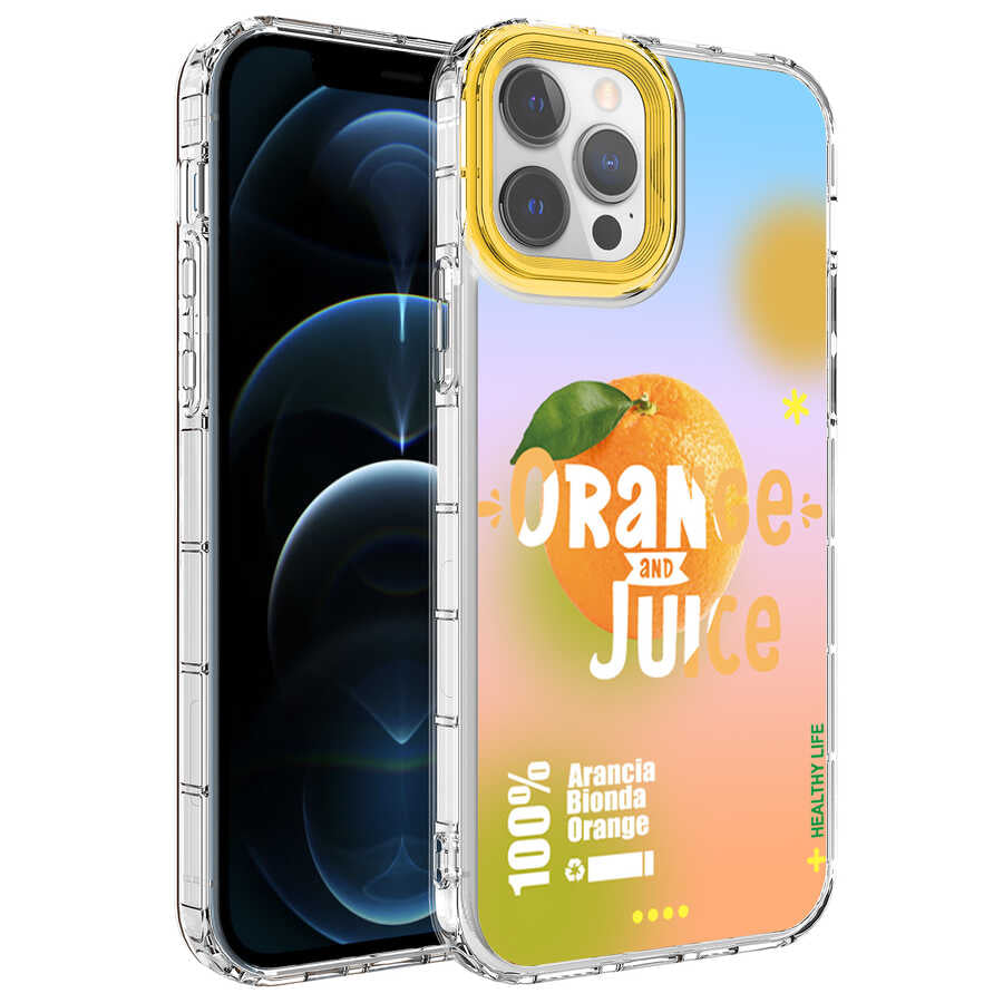 Apple iPhone 12 Pro Kılıf Kamera Korumalı Renkli Desenli Sert Silikon Zore Korn Kapak NO3