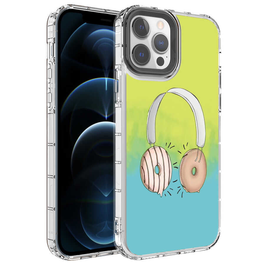 Apple iPhone 12 Pro Kılıf Kamera Korumalı Renkli Desenli Sert Silikon Zore Korn Kapak NO14