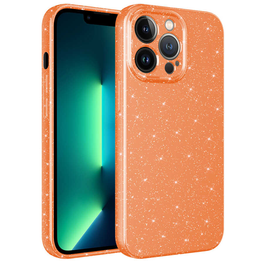 Apple iPhone 12 Pro Kılıf Kamera Korumalı Simli Lüks Zore Koton Kapak Turuncu