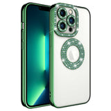Apple iPhone 12 Pro Kılıf Kamera Korumalı Taş Süslemeli Arkası Şeffaf Zore Asya Kapak Yeşil