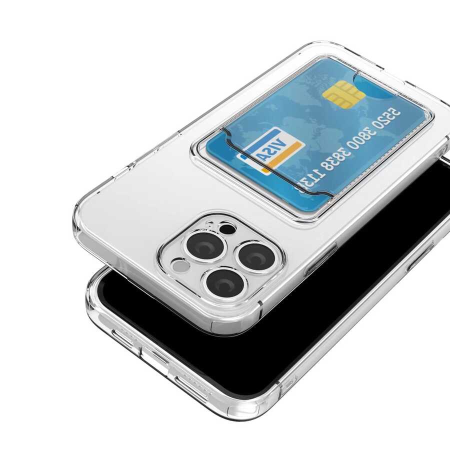 Apple iPhone 12 Pro Kılıf Kartlıklı Şeffaf Zore Setra Clear Silikon Kapak Renksiz