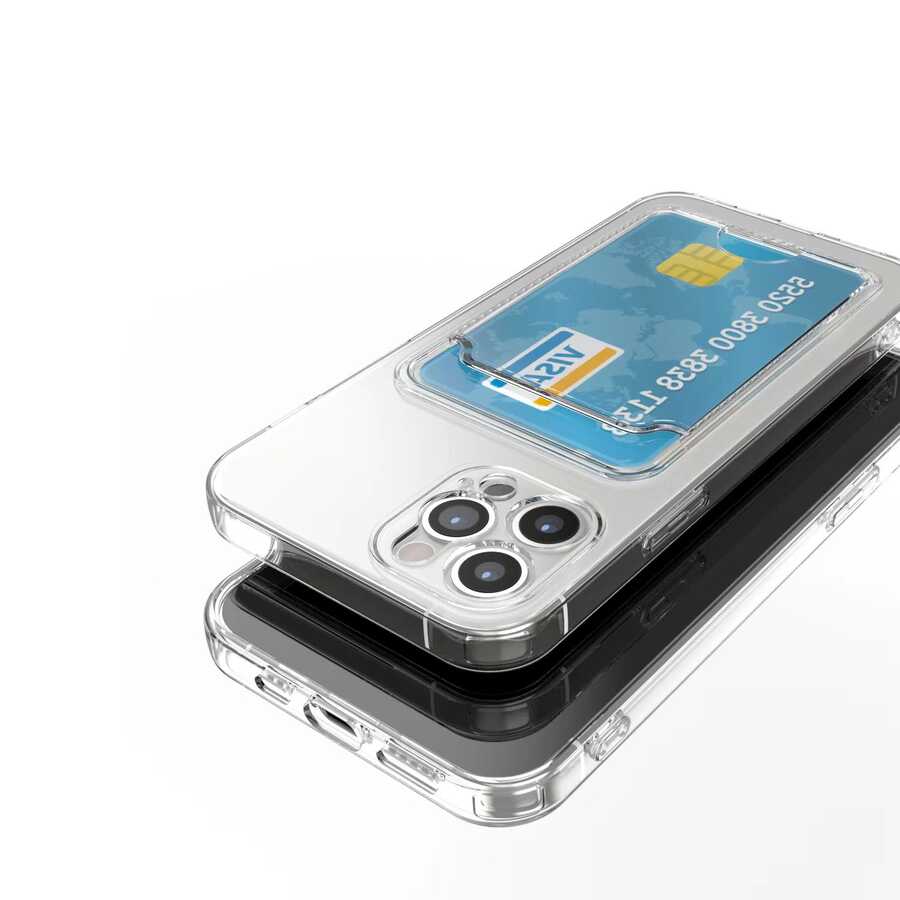 Apple iPhone 12 Pro Kılıf Kartlıklı Şeffaf Zore Setra Clear Silikon Kapak Renksiz