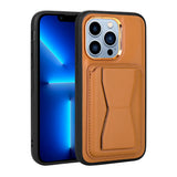 Apple iPhone 12 Pro Kılıf Kartlıklı Standlı Pu Deri Zore Memo Kapak Kahve Açık