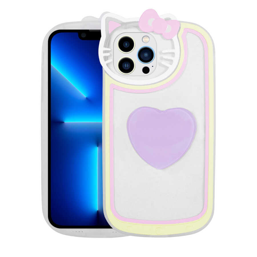 Apple iPhone 12 Pro Kılıf Kedi Figürlü Transparan Pop Soketli Zore Ritmik Kapak Pembe