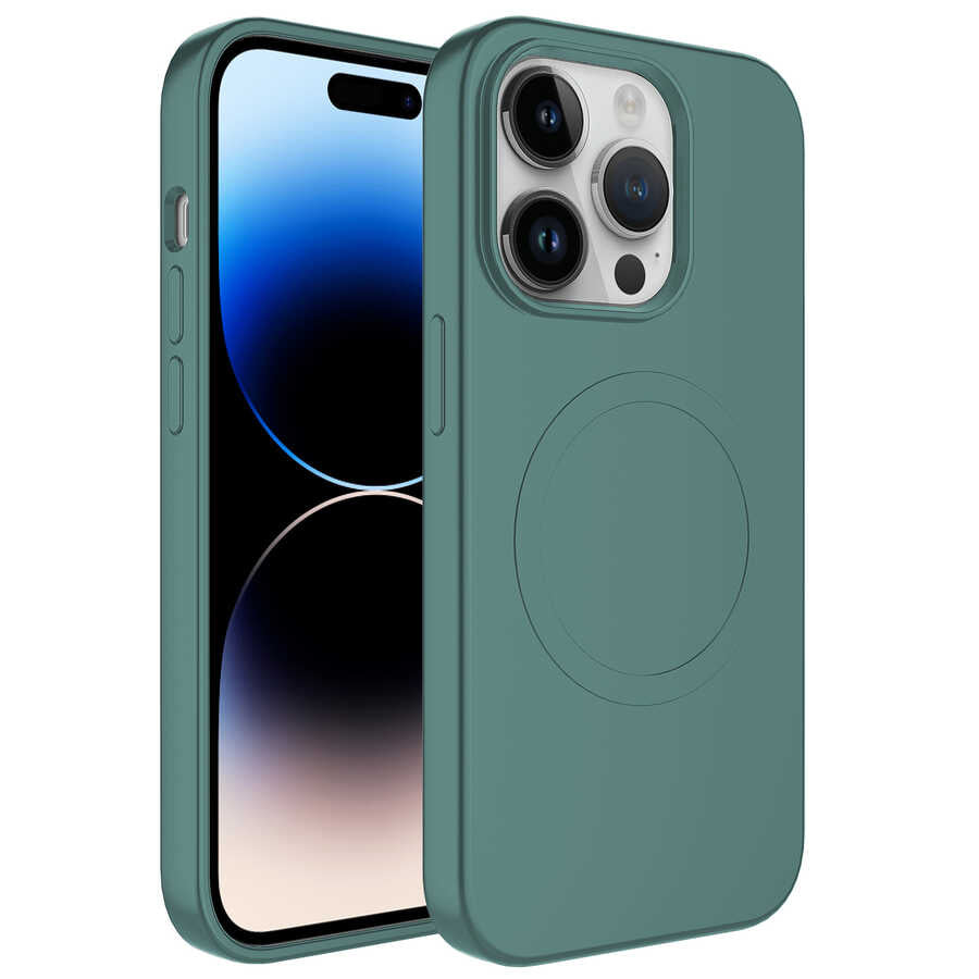 Apple iPhone 12 Pro Kılıf M-safe Wireless Şarj Özellikli Pastel Renk Silikon Zore Plas Kapak Koyu Yeşil