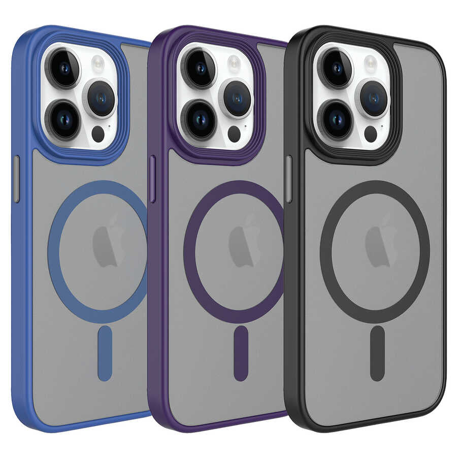 Apple iPhone 12 Pro Kılıf Mat Arka Yüzey Wireless Şarj Özellikli Zore Flet M-safe Kapak Derin Mor