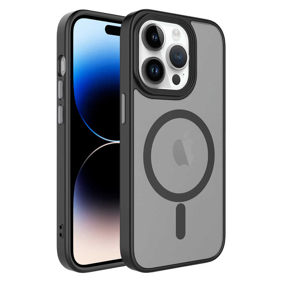 Apple iPhone 12 Pro Kılıf Mat Arka Yüzey Wireless Şarj Özellikli Zore Flet M-safe Kapak Siyah