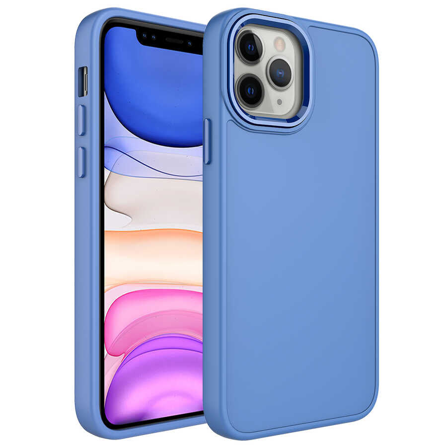 Apple iPhone 12 Pro Kılıf Metal Çerçeve ve Buton Tasarımlı Silikon Zore Luna Kapak Lavendery Gray