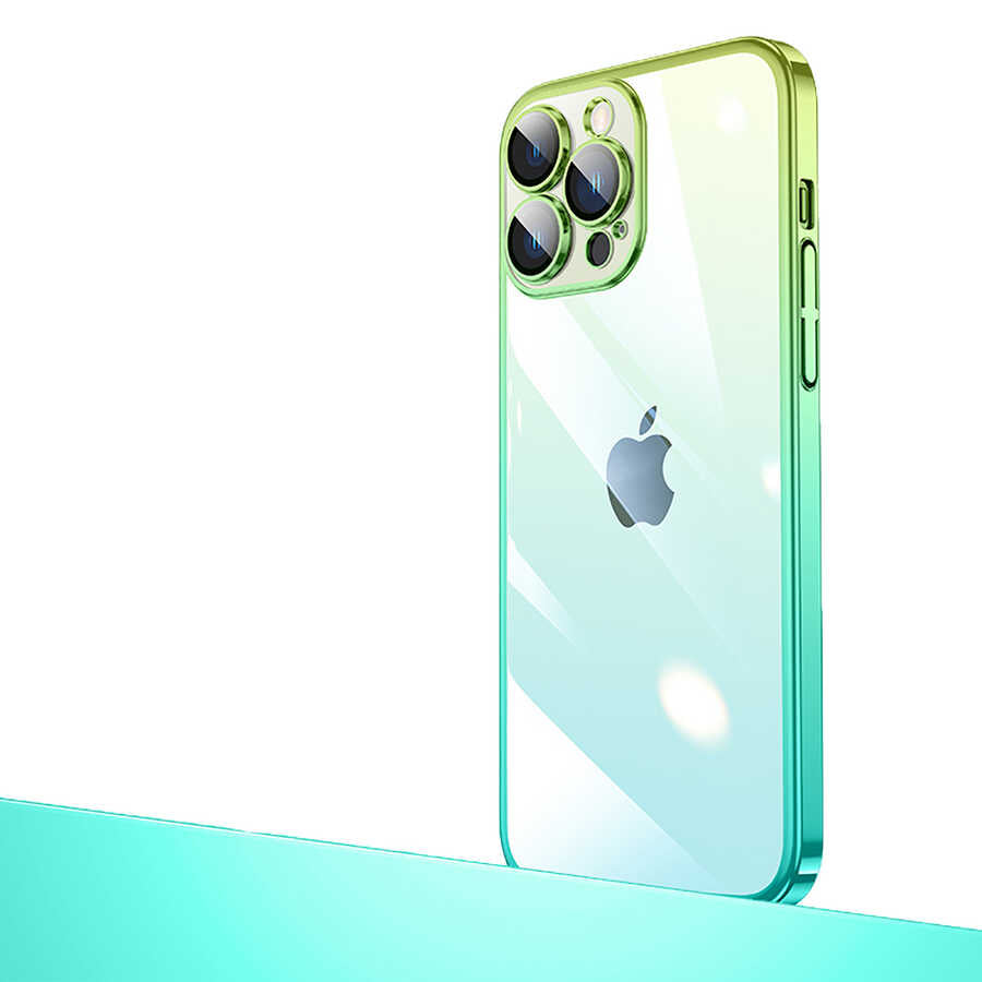 Apple iPhone 12 Pro Kılıf Parlak Renk Geçişli Kamera Korumalı Zore Senkron Kapak Yeşil-Mavi