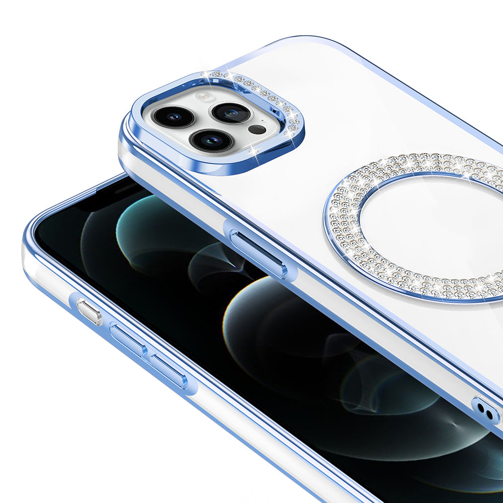 Apple iPhone 12 Pro Kılıf Pırlanta Taş Tasarımlı M-safe Şarj Özellikli Zore Karetta Silikon Kapak Siyah