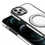 Apple iPhone 12 Pro Kılıf Pırlanta Taş Tasarımlı M-safe Şarj Özellikli Zore Karetta Silikon Kapak Mavi