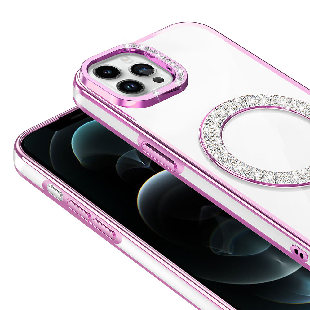 Apple iPhone 12 Pro Kılıf Pırlanta Taş Tasarımlı M-safe Şarj Özellikli Zore Karetta Silikon Kapak Siyah