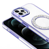 Apple iPhone 12 Pro Kılıf Pırlanta Taş Tasarımlı M-safe Şarj Özellikli Zore Karetta Silikon Kapak Mor