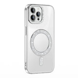 Apple iPhone 12 Pro Kılıf Pırlanta Taş Tasarımlı M-safe Şarj Özellikli Zore Karetta Silikon Kapak Gümüş