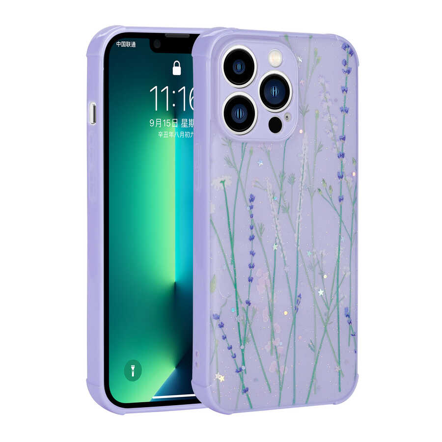 Apple iPhone 12 Pro Kılıf Simli Desenli Kamera Korumalı Parlak Zore Popy Kapak Dallar