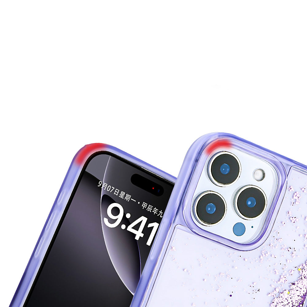 Apple iPhone 12 Pro Kılıf Sıvılı Simli Şeffaf Arka Yüzey Zore Keto Silikon Kapak Pembe