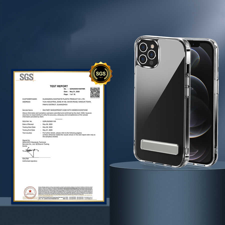 Apple iPhone 12 Pro Kılıf Standlı Şeffaf Silikon Zore L-Stand Kapak Renksiz