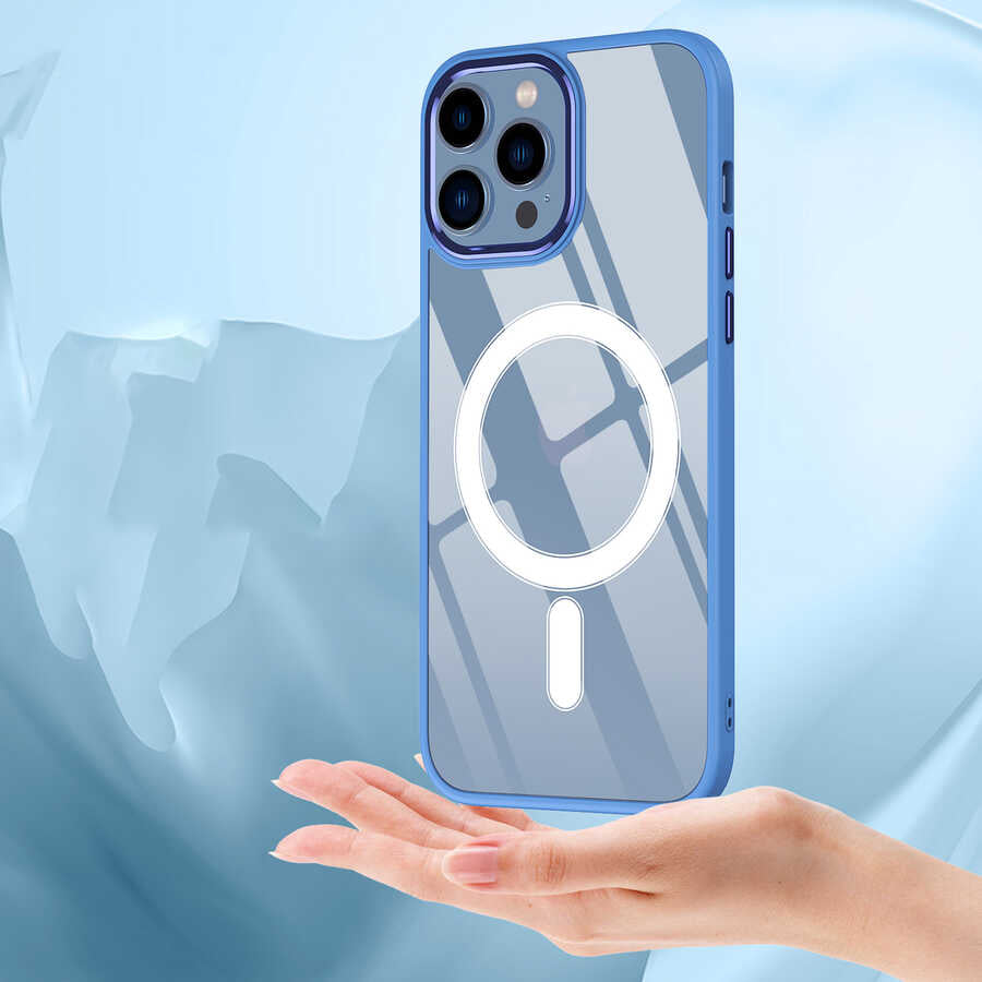 Apple iPhone 12 Pro Kılıf Wireless Şarj Özellikli Zore Krom M-safe Silikon Kapak Lacivert