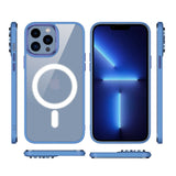 Apple iPhone 12 Pro Kılıf Wireless Şarj Özellikli Zore Krom M-safe Silikon Kapak Mavi