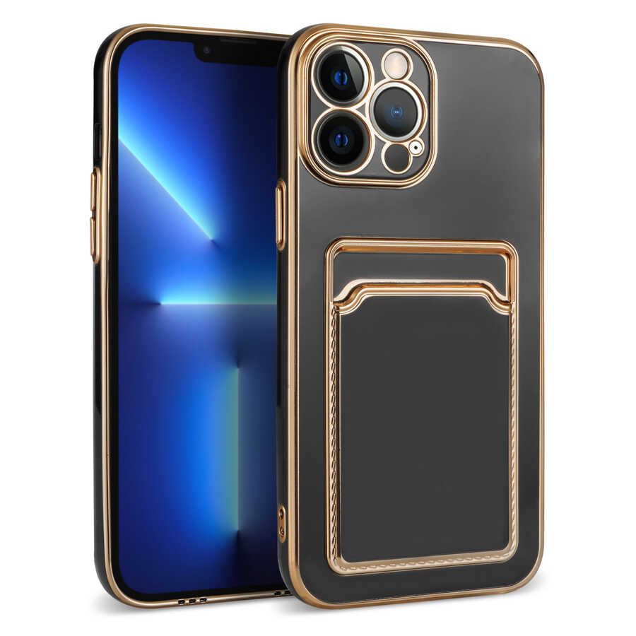 Apple iPhone 12 Pro Kılıf Zore Bark Kartlıklı Kapak Siyah