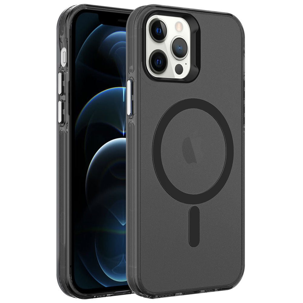Apple iPhone 12 Pro Kılıf Zore M-safe Şarj Özellikli Buzlu Transparan C-Pro Sert Kapak Derin Mor