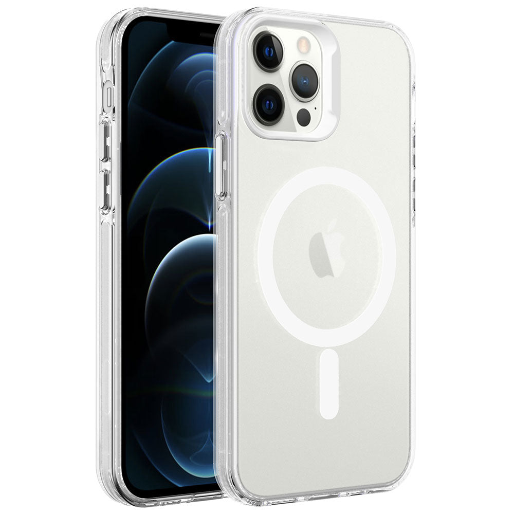 Apple iPhone 12 Pro Kılıf Zore M-safe Şarj Özellikli Buzlu Transparan C-Pro Sert Kapak Renksiz