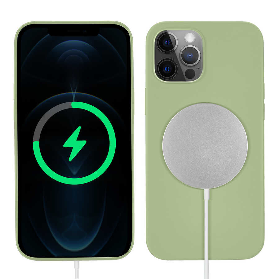 Apple iPhone 12 Pro Kılıf Zore Silksafe Wireless Kapak Pembe Açık