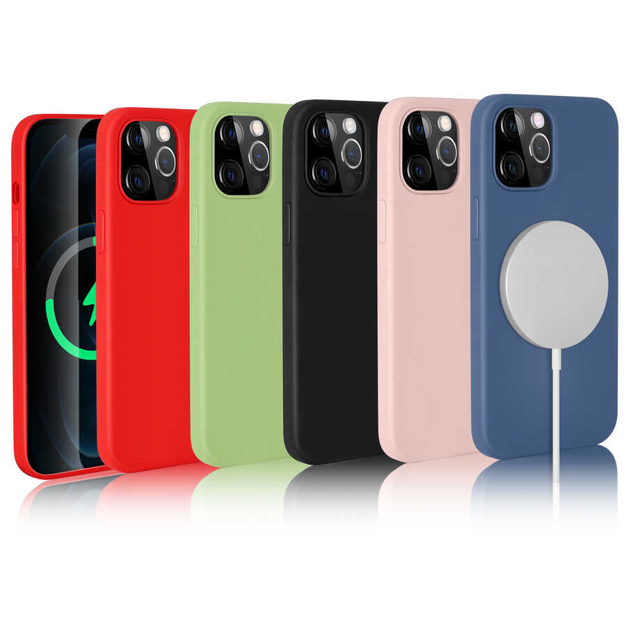 Apple iPhone 12 Pro Kılıf Zore Silksafe Wireless Kapak Pembe Açık