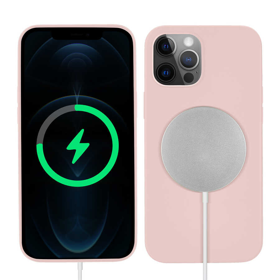 Apple iPhone 12 Pro Kılıf Zore Silksafe Wireless Kapak Pembe Açık