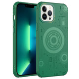 Apple iPhone 12 Pro Kılıf Zore Wireless Şarj Özellikli Desenli Hot Kapak Koyu Yeşil