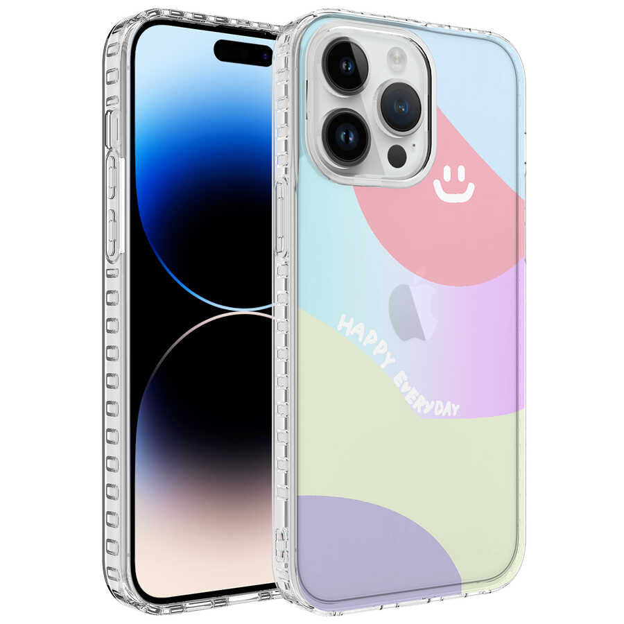 Apple iPhone 12 Pro Max Kılıf Airbag Kenarlı Renkli Desenli Silikon Zore Elegans Kapak NO7