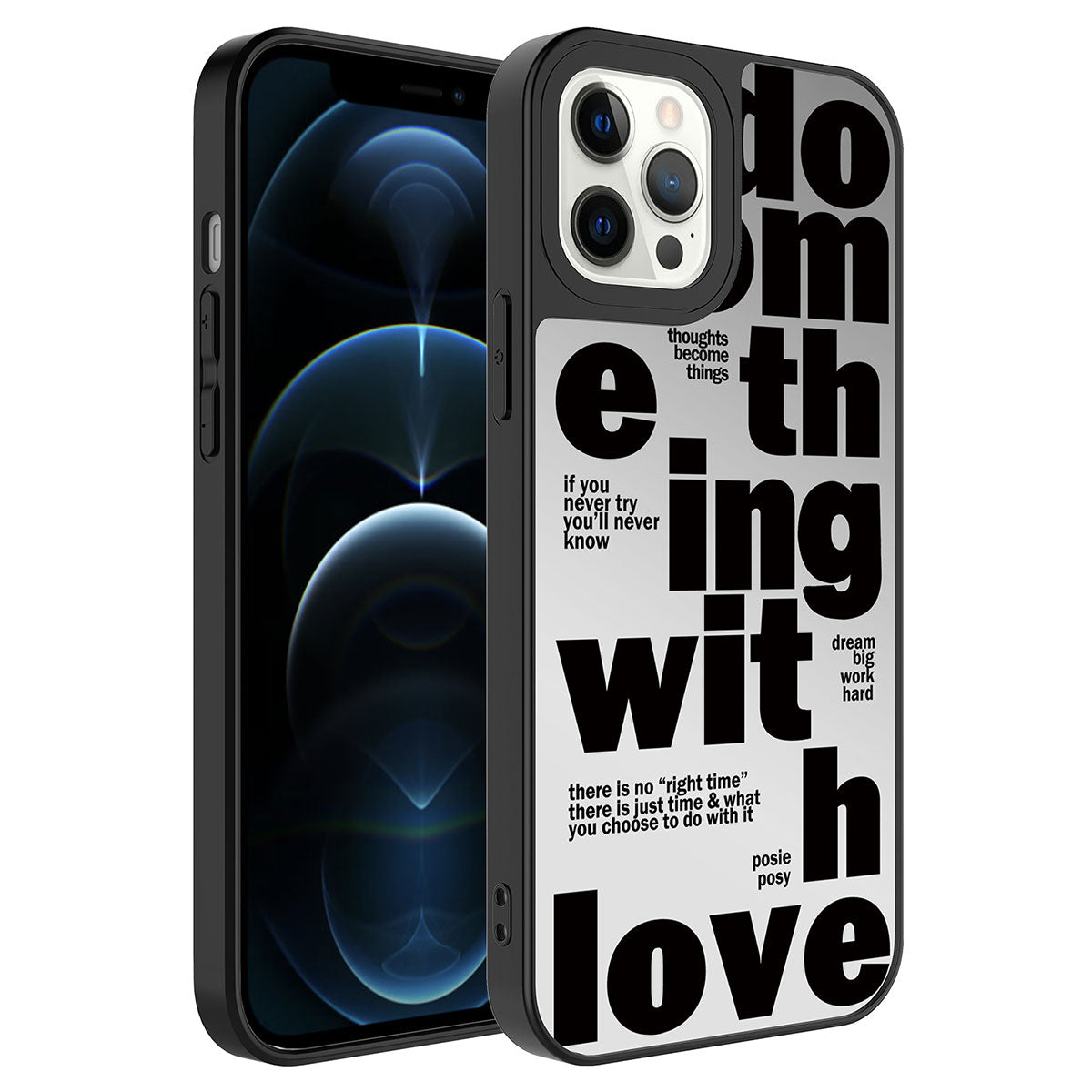 Apple iPhone 12 Pro Max Kılıf Aynalı Desenli Kamera Korumalı Parlak Zore Mirror Kapak Love