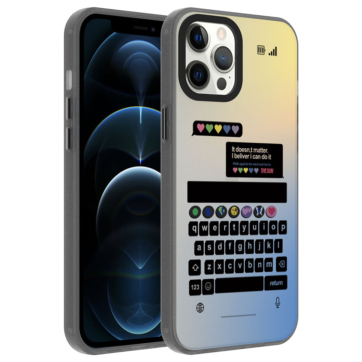 Apple iPhone 12 Pro Max Kılıf Desenli Zore Dragon Sert Kapak Klavye
