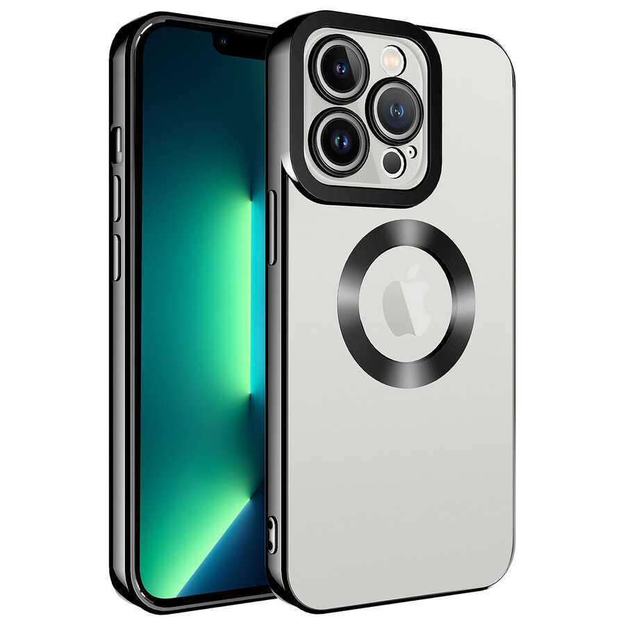 Apple iPhone 12 Pro Max Kılıf Kamera Korumalı Logo Gösteren Zore Omega Kapak Siyah