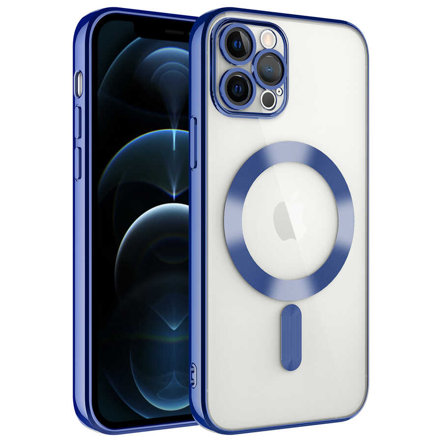Apple iPhone 12 Pro Max Kılıf Kamera Korumalı M-safe Wireless Şarj Özellikli Zore Demre Kapak Sierra Mavi