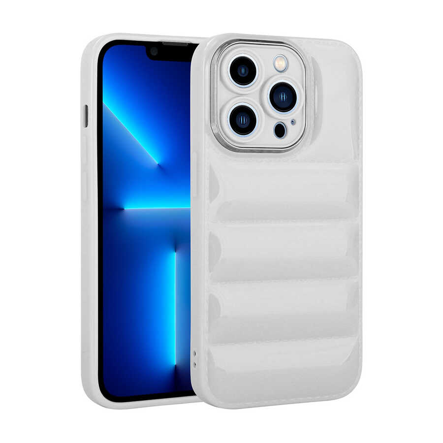 Apple iPhone 12 Pro Max Kılıf Kamera Korumalı Parlak Airbag'li Zore Galya Kapak Beyaz