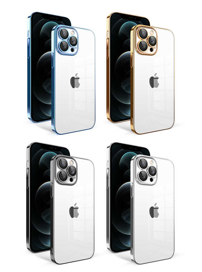 Apple iPhone 12 Pro Max Kılıf Kamera Korumalı Renkli Çerçeveli Zore Garaj Kapak Mavi Açık