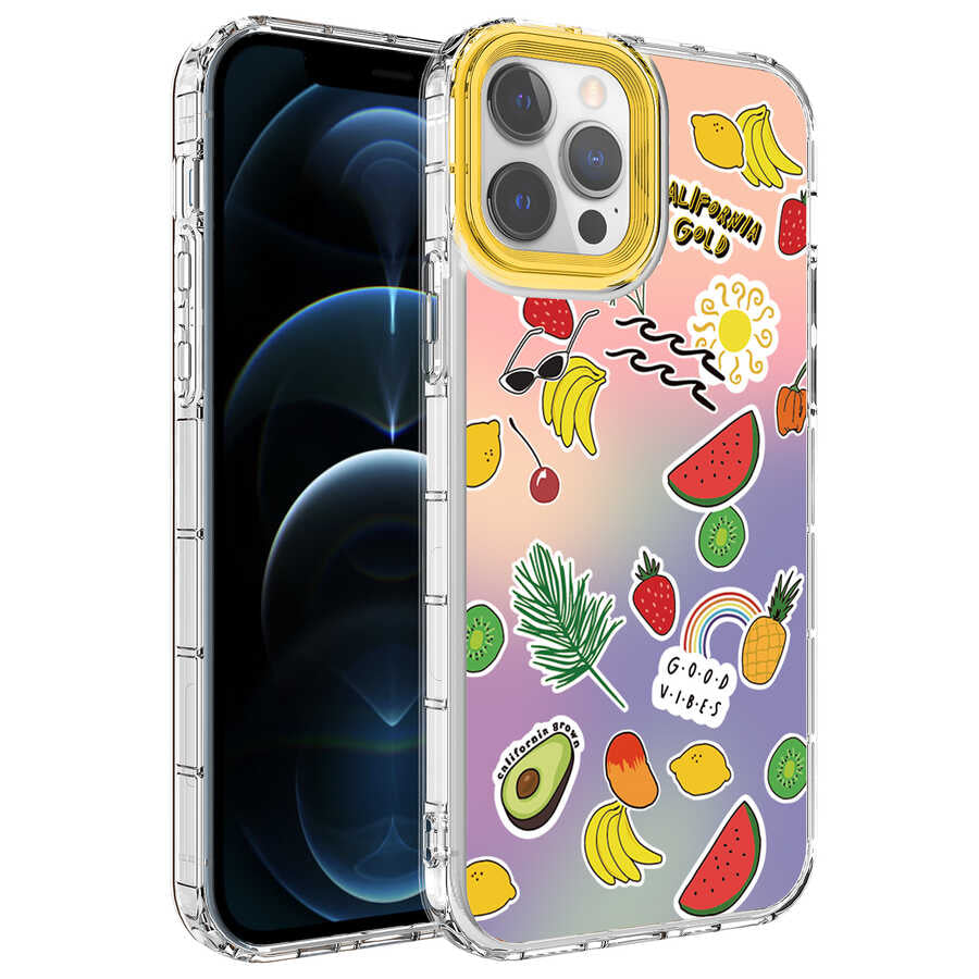 Apple iPhone 12 Pro Max Kılıf Kamera Korumalı Renkli Desenli Sert Silikon Zore Korn Kapak NO4
