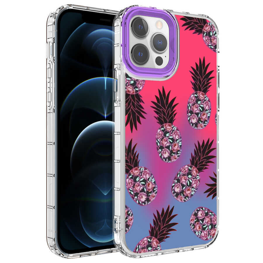 Apple iPhone 12 Pro Max Kılıf Kamera Korumalı Renkli Desenli Sert Silikon Zore Korn Kapak NO6