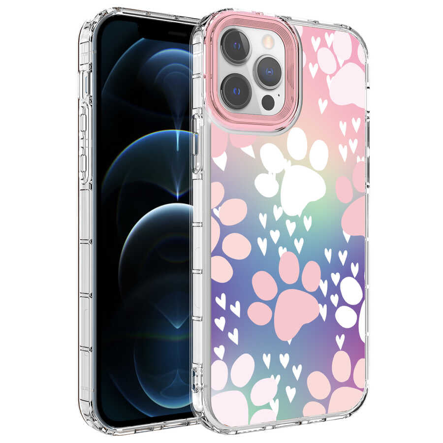Apple iPhone 12 Pro Max Kılıf Kamera Korumalı Renkli Desenli Sert Silikon Zore Korn Kapak NO7