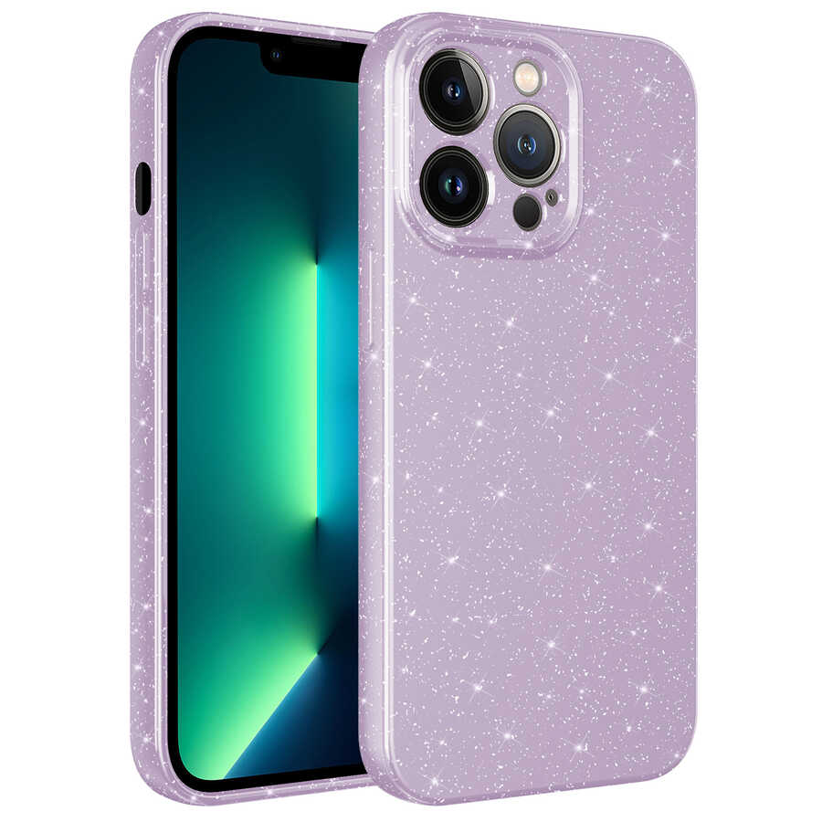 Apple iPhone 12 Pro Max Kılıf Kamera Korumalı Simli Lüks Zore Koton Kapak Lila