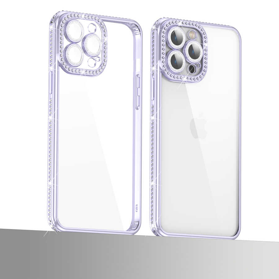 Apple iPhone 12 Pro Max Kılıf Kamera Korumalı Taşlı Zore Mina Kapak Lila