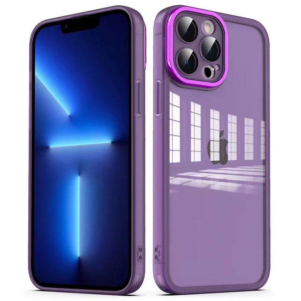 Apple iPhone 12 Pro Max Kılıf Kamera Korumalı Transparan Zore Post Kapak Derin Mor
