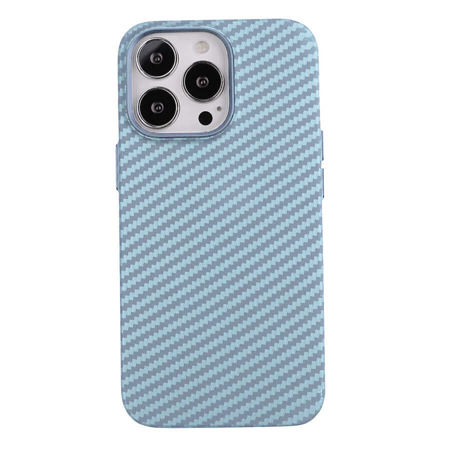 Apple iPhone 12 Pro Max Kılıf Karbon Fiber Tasarımlı Zore Karbono Kapak Mavi