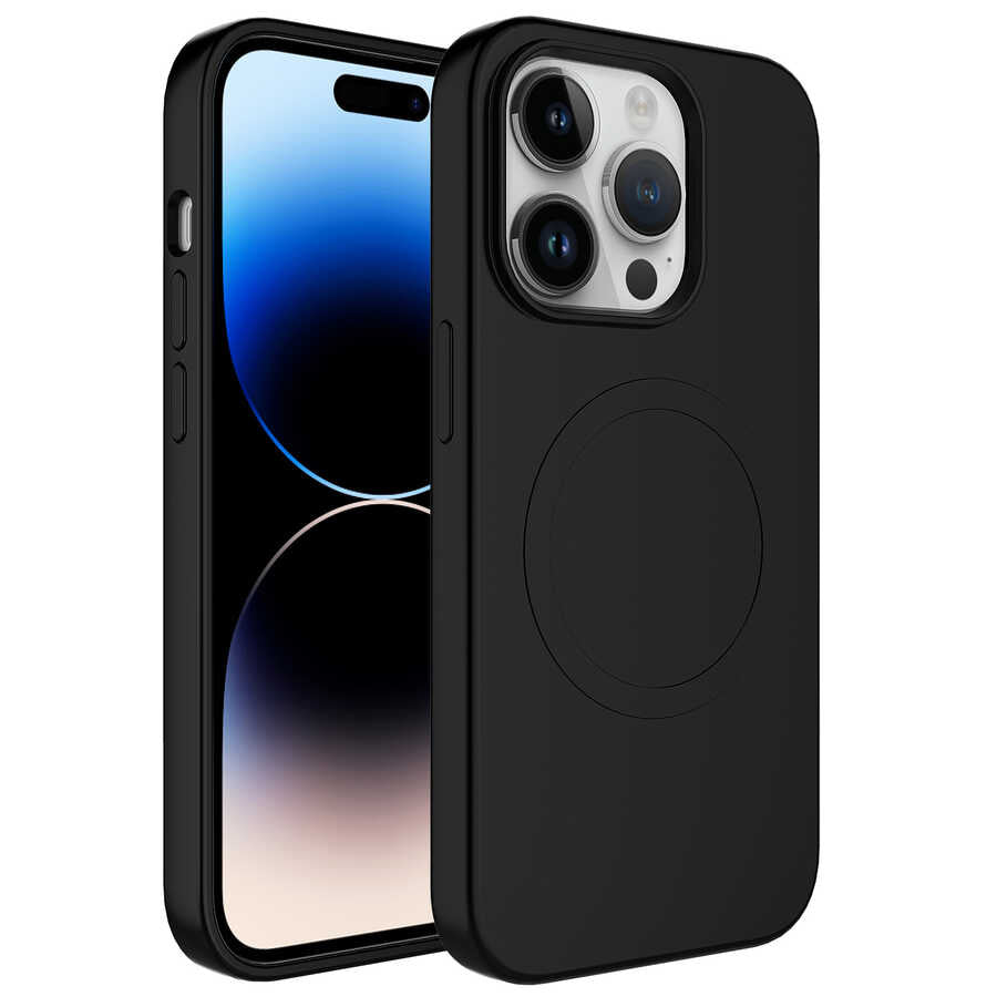 Apple iPhone 12 Pro Max Kılıf M-safe Wireless Şarj Özellikli Pastel Renk Silikon Zore Plas Kapak Siyah