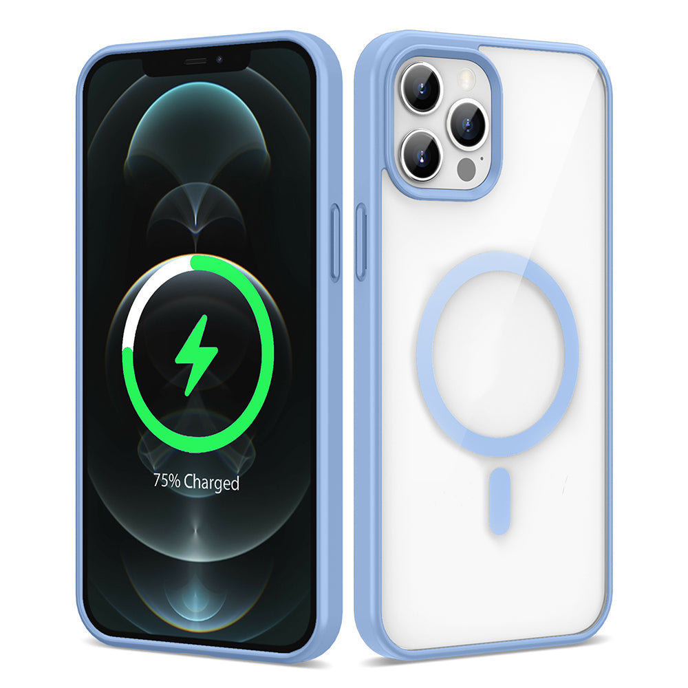 Apple iPhone 12 Pro Max Kılıf M-safe Wireless Şarj Özellikli Silikon Zore Ege Kapak Açık Mavi
