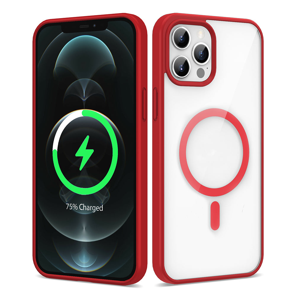 Apple iPhone 12 Pro Max Kılıf M-safe Wireless Şarj Özellikli Silikon Zore Ege Kapak Kırmızı