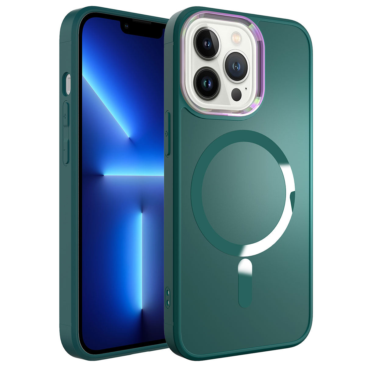 Apple iPhone 12 Pro Max Kılıf M-safe Wireless Şarj Özellikli Zore Stil Kapak Koyu Yeşil