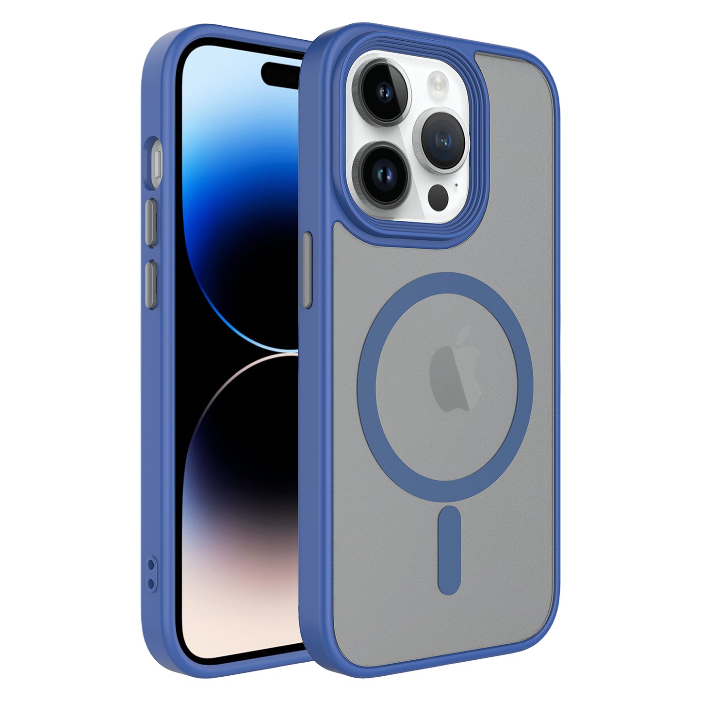 Apple iPhone 12 Pro Max Kılıf Mat Arka Yüzey Wireless Şarj Özellikli Zore Flet M-safe Kapak Mavi