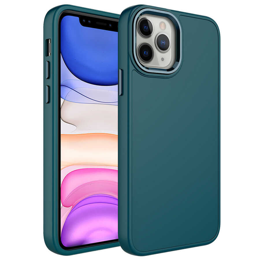 Apple iPhone 12 Pro Max Kılıf Metal Çerçeve ve Buton Tasarımlı Silikon Zore Luna Kapak Sierra Mavi